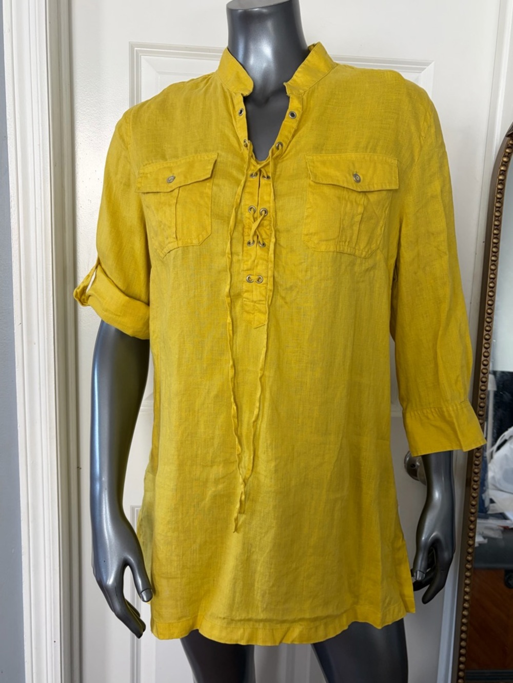 CHARTER CLUB Linen Mustard Yellow Tunic Long Sleeve Shirt